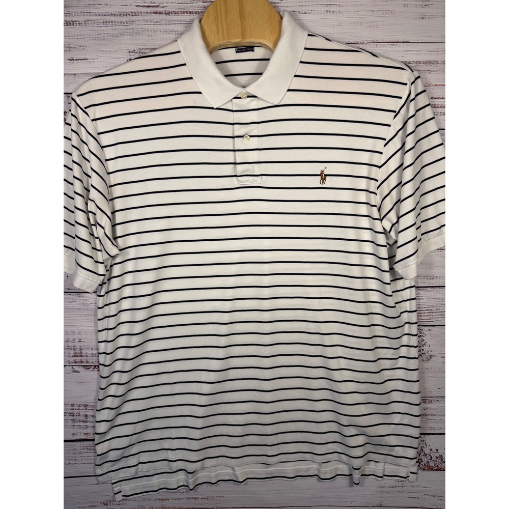 Polo Ralph Lauren Pima Soft Touch Polo Shirt Mens 2XLT Tall White Navy Striped